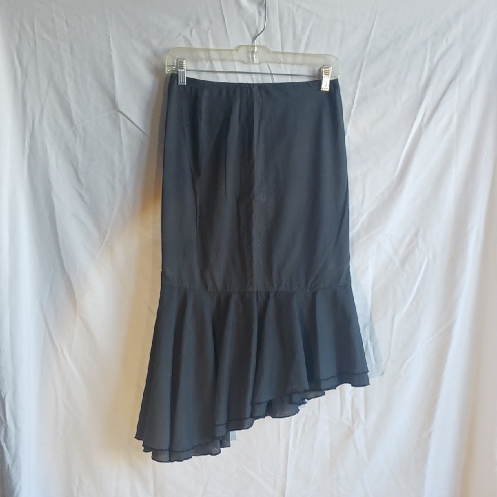 Anna Huling Asymmetrical Flamenco-Inspired Chocolate Linen Flounce Skirt